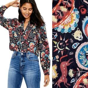 Paisley Long Sleeve V-Neck Blouse Animal Print Mystical